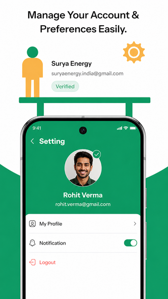 Solar Sarathi App account settings screen